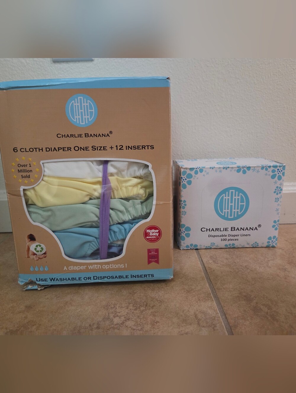 6Pack Charlie Banana Cloth Diapers Reusable Washable Adjustable OneSize + LINERS